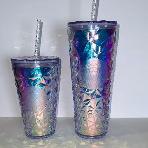 Starbucks Winter 16 & 24 OZ Iridescent Diamond Prism Purple Pink Holographic